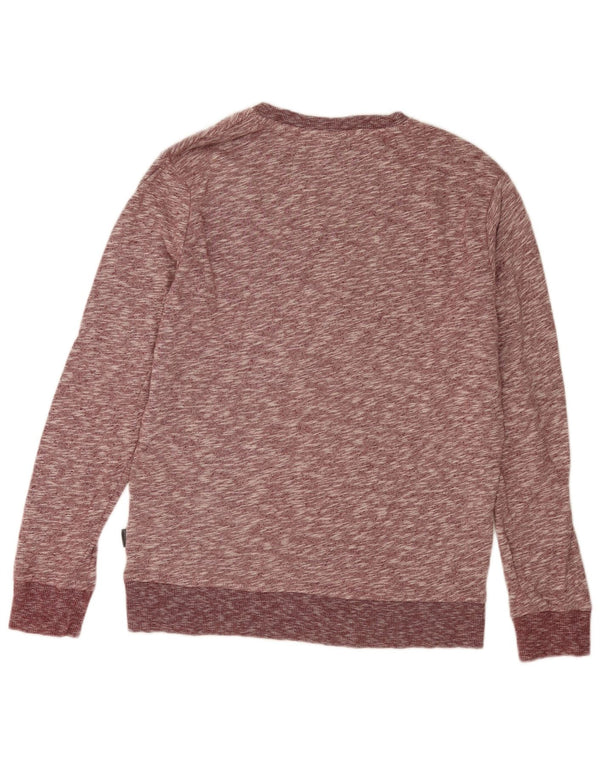 Jack & Jones Mens Graphic Sweatshirt Jumper Large Burgundy Flecked Cotton