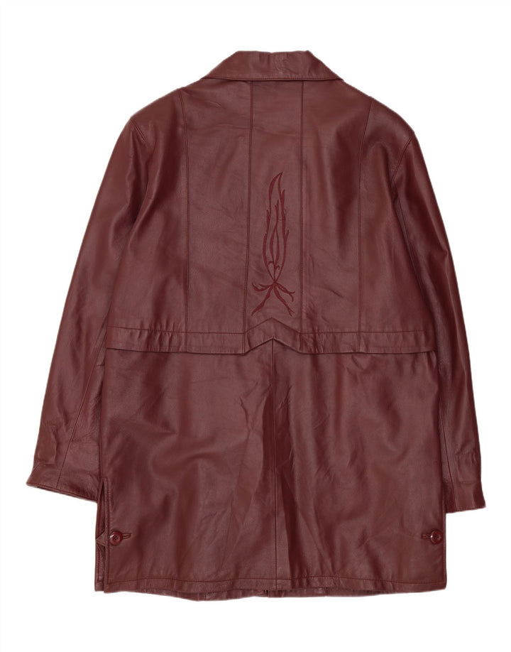 Vintage Womens Leather Coat IT 48 XL Maroon Leather
