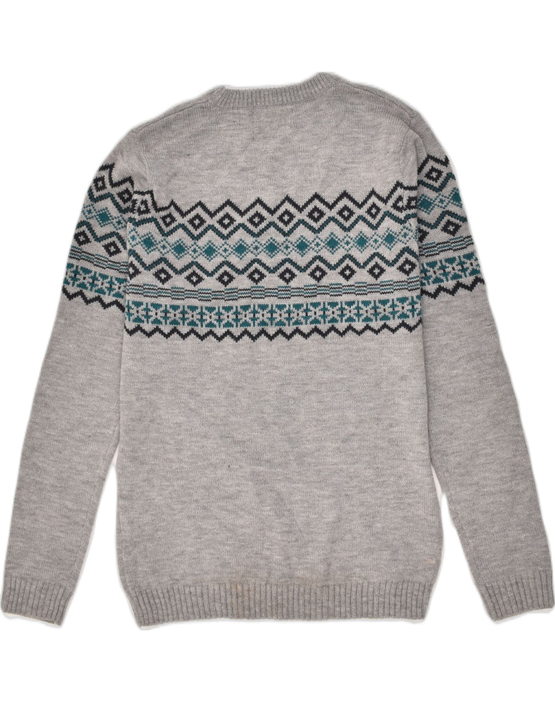 PULL & BEAR Mens Crew Neck Jumper Sweater Small Grey Fair Isle Acrylic | Vintage Pull & Bear | Thrift | Second-Hand Pull & Bear | Used Clothing | Messina Hembry 