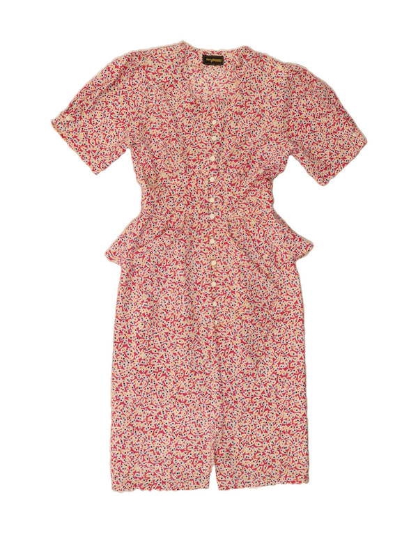 VINTAGE Womens Abstract Pattern Peplum Dress UK 12 Medium Pink