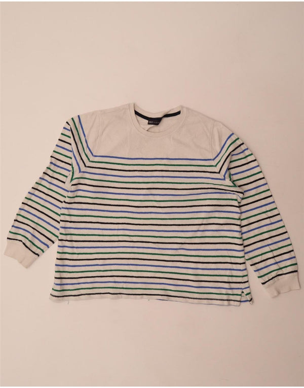 Marks & Spencer Womens Top Long Sleeve UK 18 XL White Striped Cotton