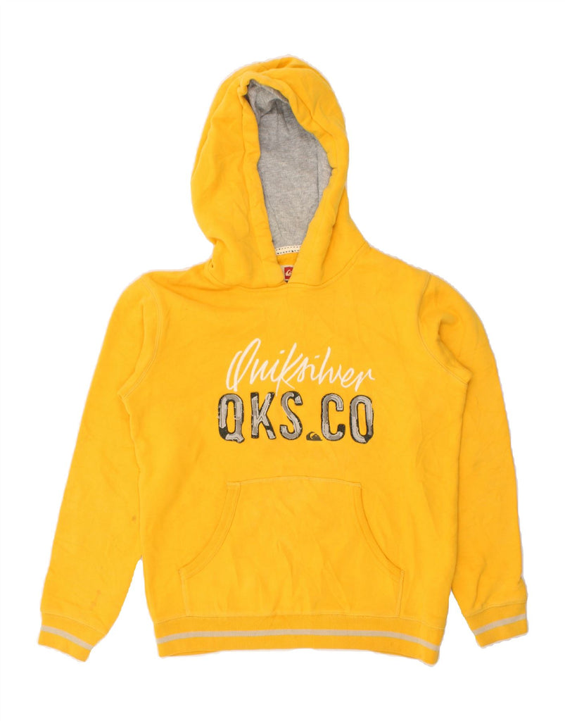 QUIKSILVER Boys Graphic Hoodie Jumper 13-14 Years Yellow Cotton | Vintage Quiksilver | Thrift | Second-Hand Quiksilver | Used Clothing | Messina Hembry 