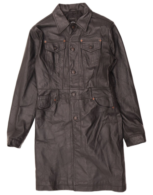 Phard Womens Leather Trench Coat UK 14 Large Black