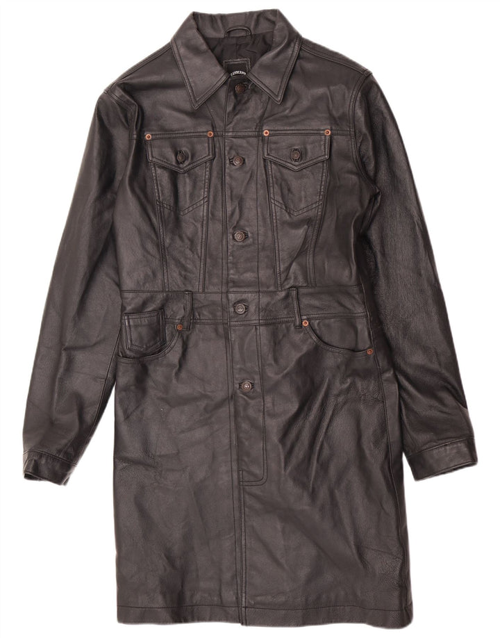 Phard Womens Leather Trench Coat UK 14 Large Black