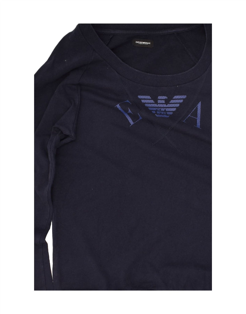 EMPORIO ARMANI Womens Graphic Sweatshirt Jumper UK 4 XS Navy Blue | Vintage Emporio Armani | Thrift | Second-Hand Emporio Armani | Used Clothing | Messina Hembry 