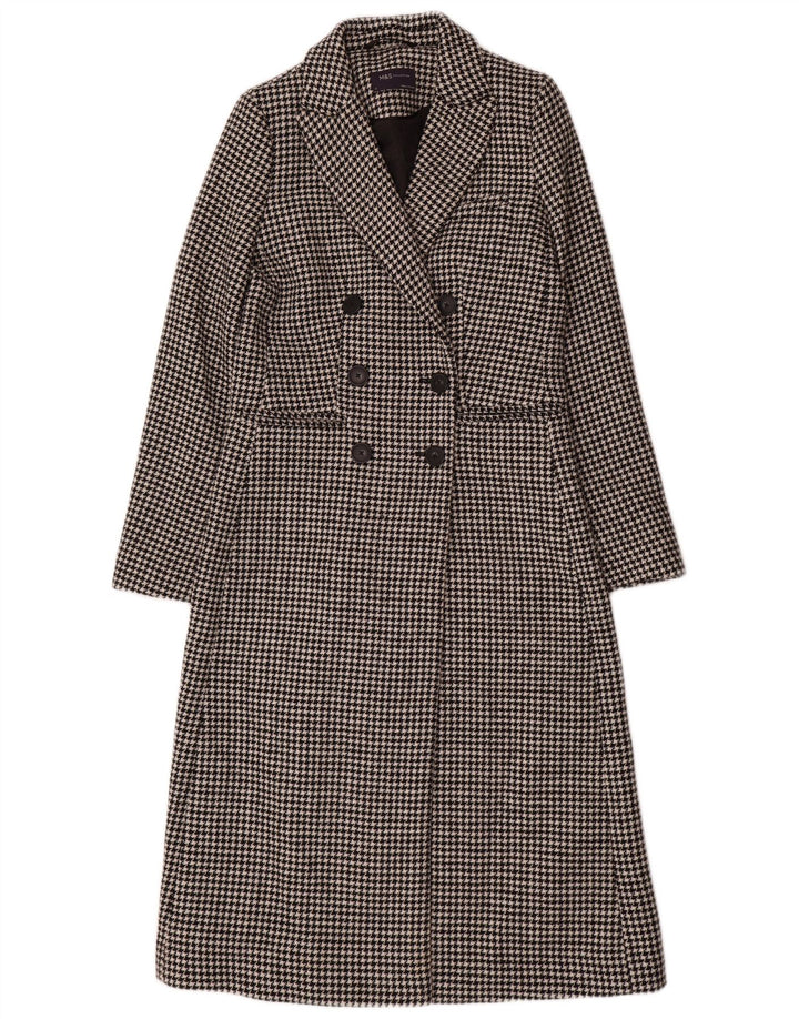 Marks & Spencer Womens Double Breasted Coat UK 8 Small Black Houndstooth