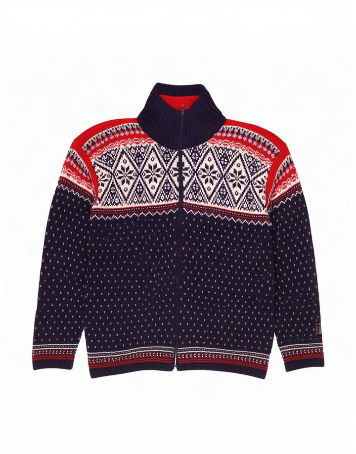 Campagnolo Mens Cardigan Sweater Large Navy Blue Fair Isle Wool