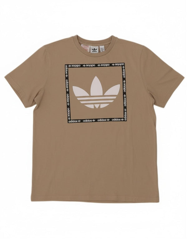 Adidas Boys Graphic T-Shirt Top 13-14 Years Beige Cotton