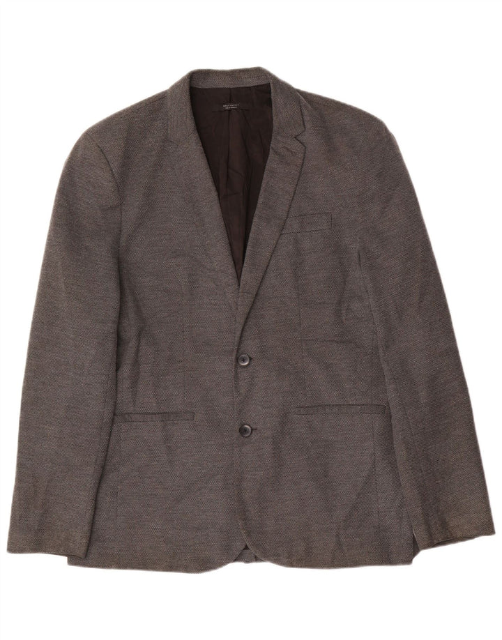 Zara Mens 2 Button Blazer Jacket UK 42 XL Grey Polyester