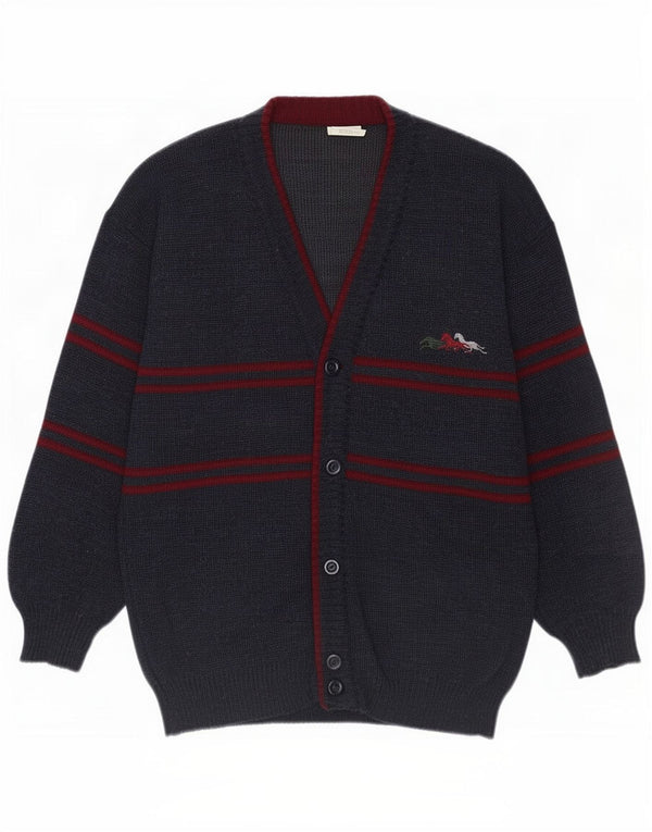 Vintage Mens Cardigan Sweater IT 48/50 Medium Navy Blue Striped Acrylic