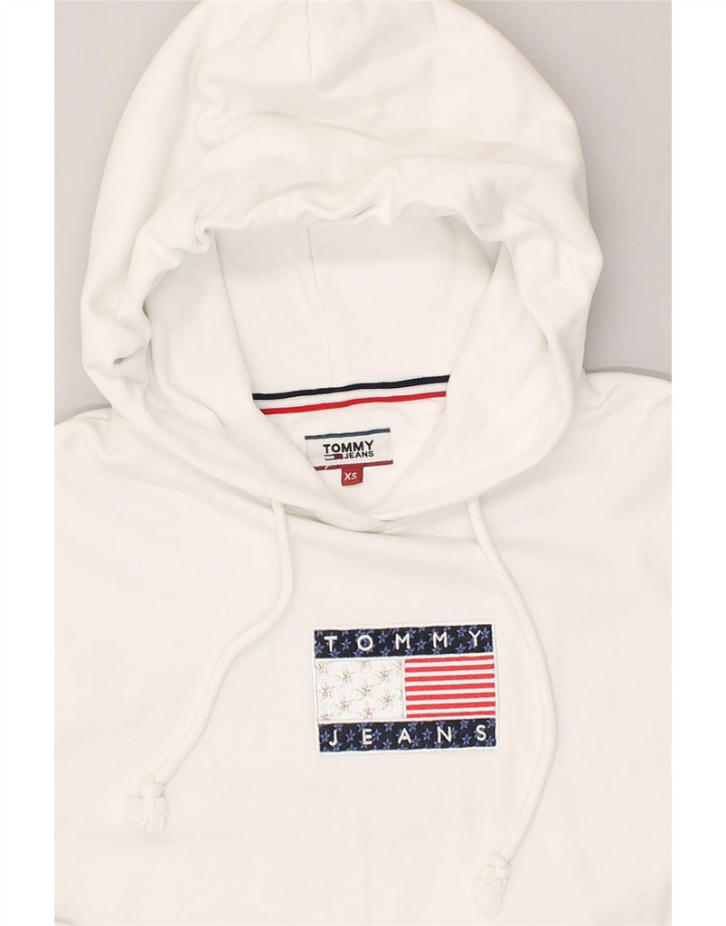 TOMMY HILFIGER Womens Crop Hoodie Jumper UK 6 XS White Cotton | Vintage Tommy Hilfiger | Thrift | Second-Hand Tommy Hilfiger | Used Clothing | Messina Hembry 