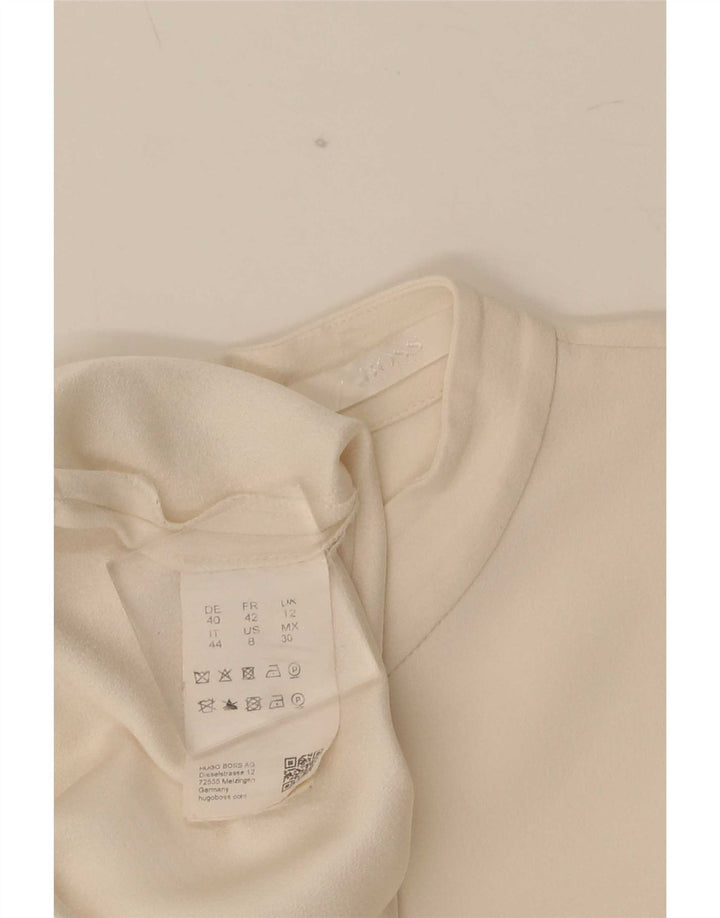 Hugo Boss Womens Long Sleeve Blouse Top UK 12 Medium Off White Acetate