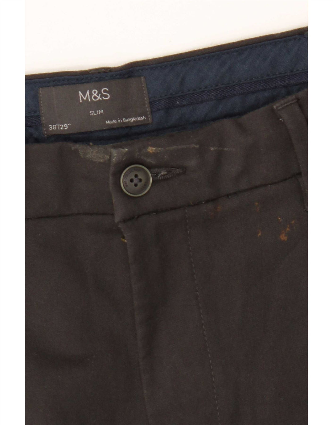 Marks & Spencer Mens Slim Chino Trousers W38 L29 Grey Cotton