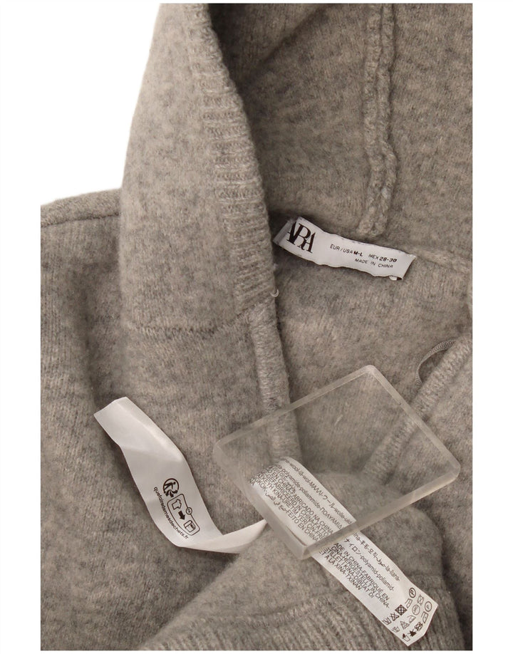 Zara Womens Hooded Cardigan Sweater UK 14 Medium Grey Wool