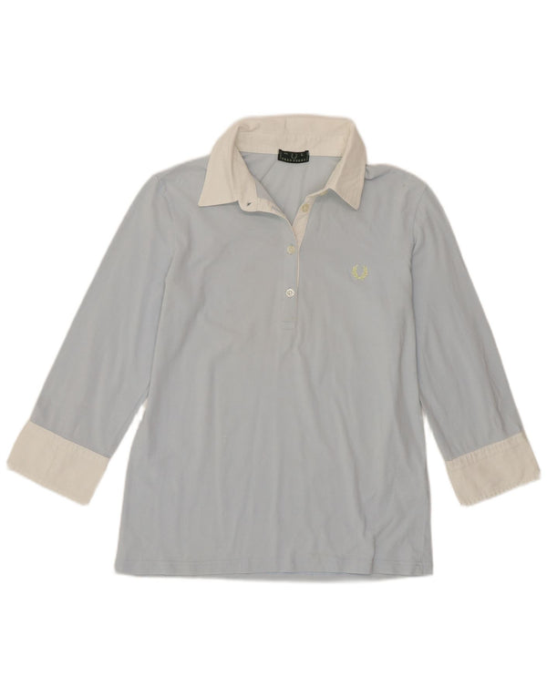 Fred Perry Womens 3/4 Sleeve Polo Shirt UK 14 Large Blue Colourblock Cotton