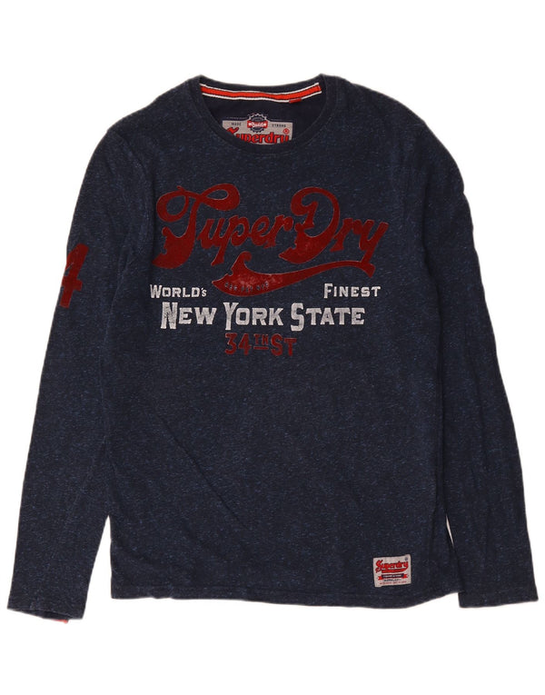 Superdry Mens Graphic Top Long Sleeve Medium Navy Blue Cotton
