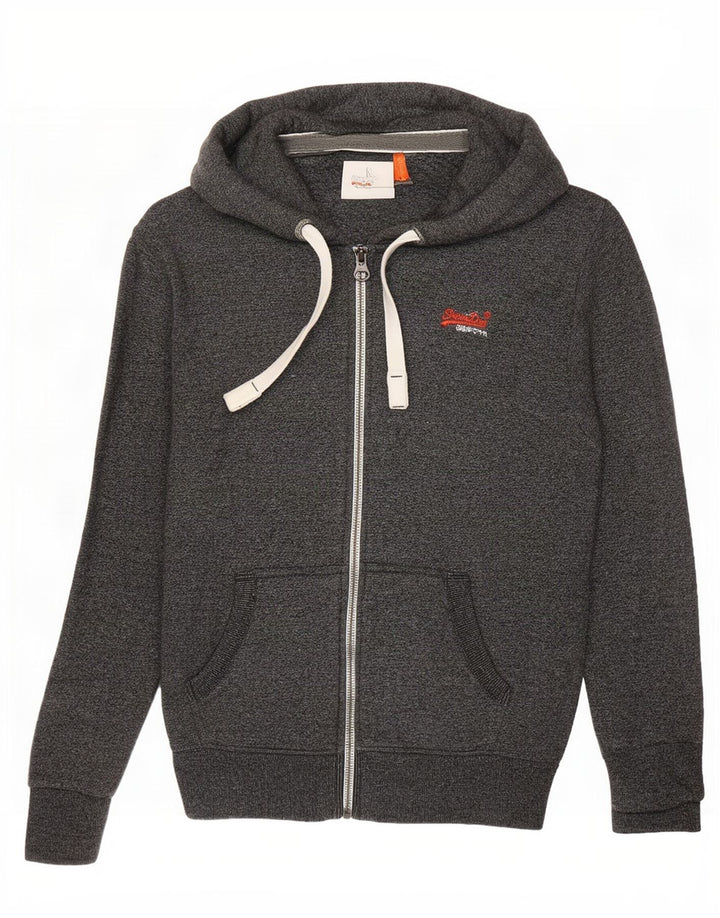 Superdry Mens Zip Hoodie Sweater Medium Grey Flecked Cotton