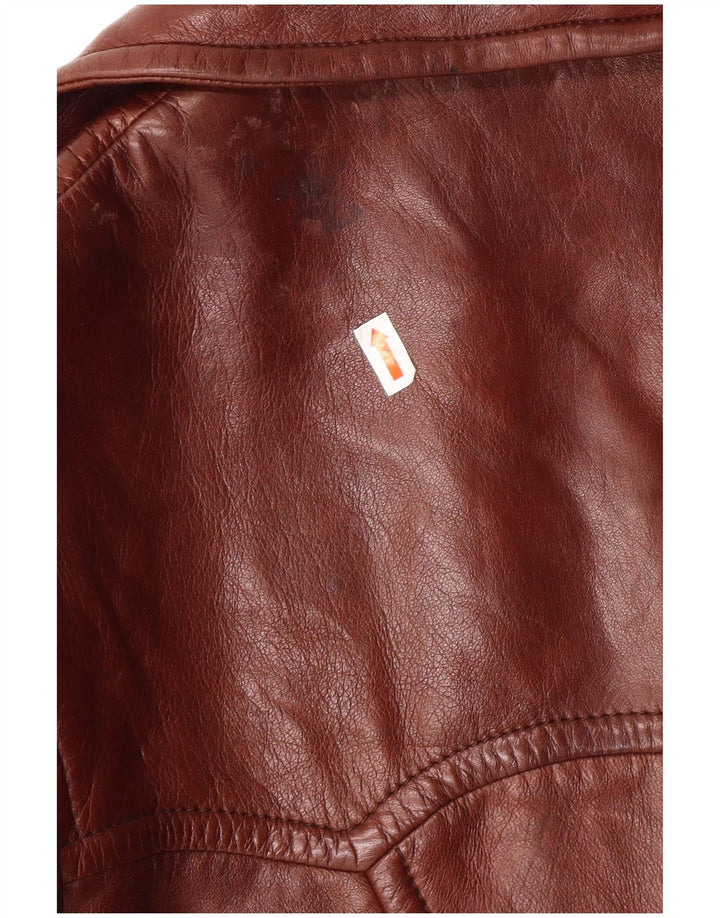 VINTAGE Womens Leather Coat IT 52 2XL Brown Leather