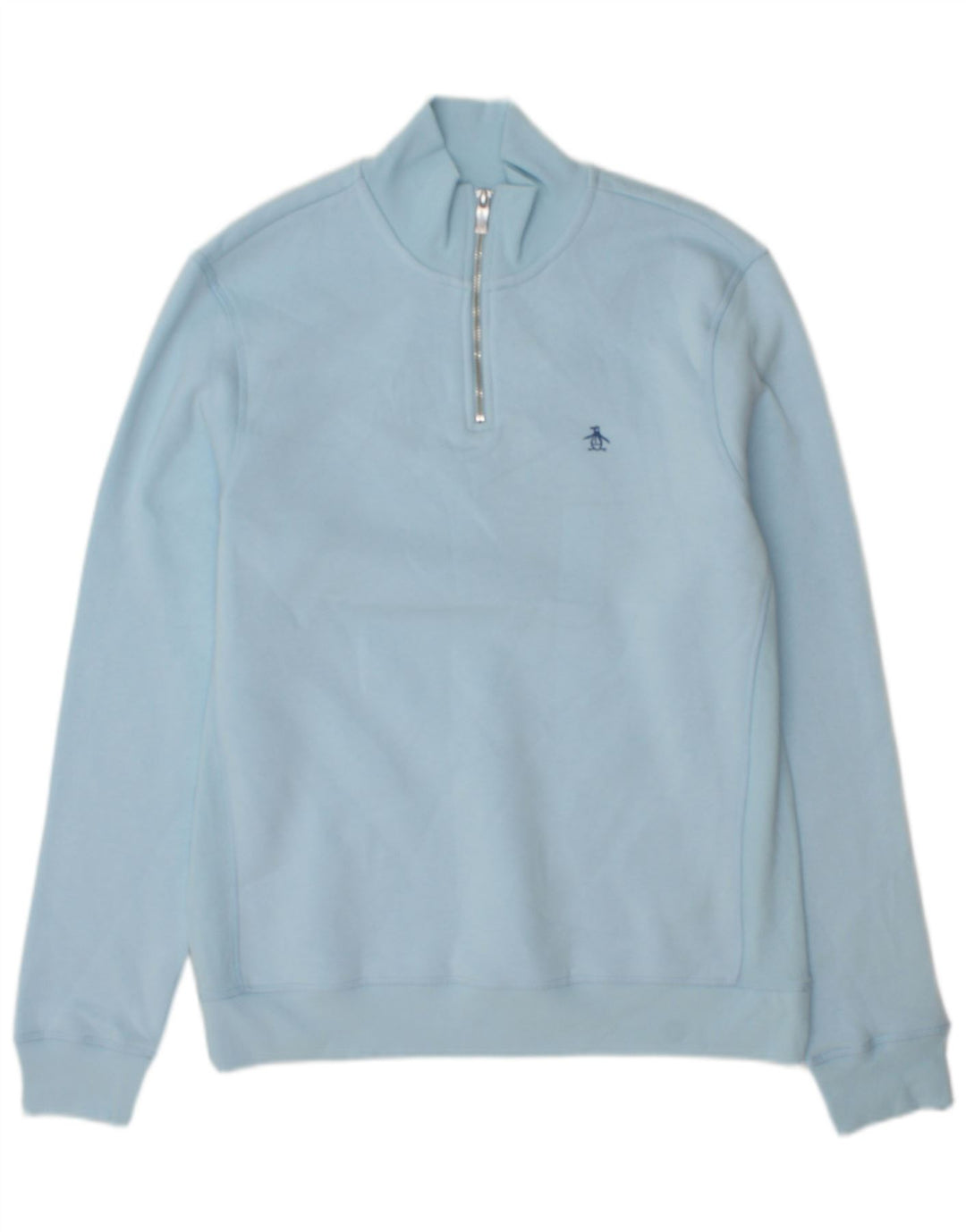 Penguin Mens Zip Neck Sweatshirt Jumper Medium Blue Cotton