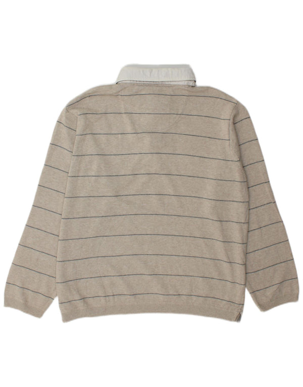 Marks & Spencer Mens Long Sleeve Rugby Polo Shirt Large Beige Striped