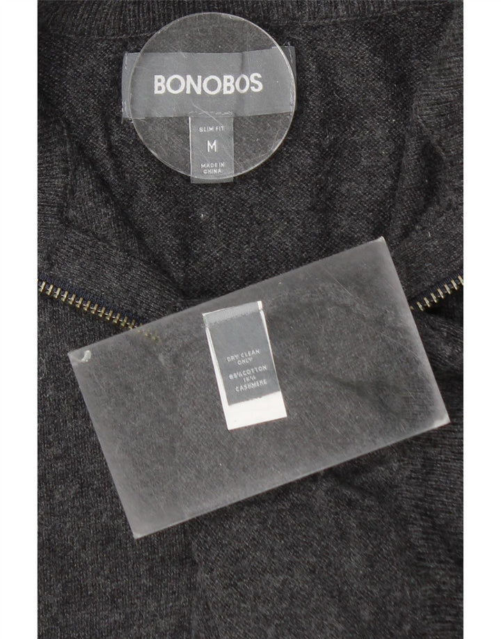 BONOBOS Mens Zip Neck Jumper Sweater Medium Grey Cotton
