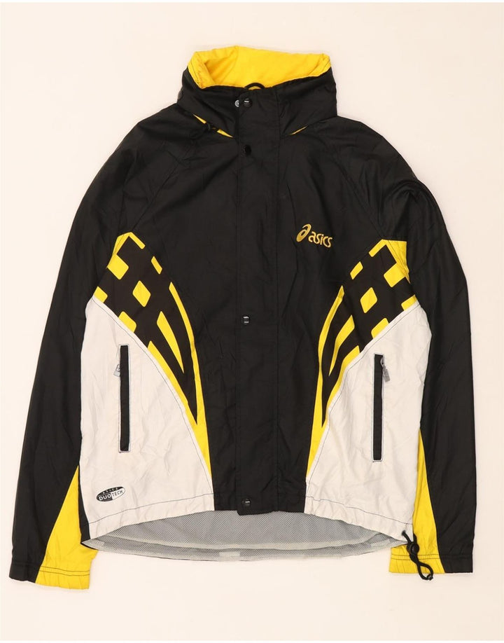 ASICS Mens Hooded Rain Jacket UK 40 Large Black Colourblock