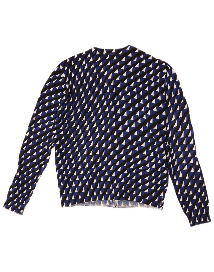 Marks & Spencer Womens Crop Cardigan Sweater UK 14 Medium Blue Geometric
