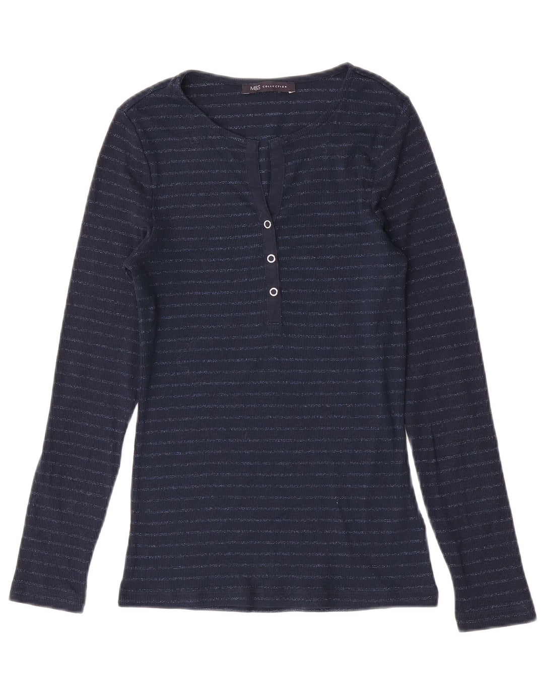 Marks & Spencer Womens Top Long Sleeve UK 8 Small Navy Blue Striped