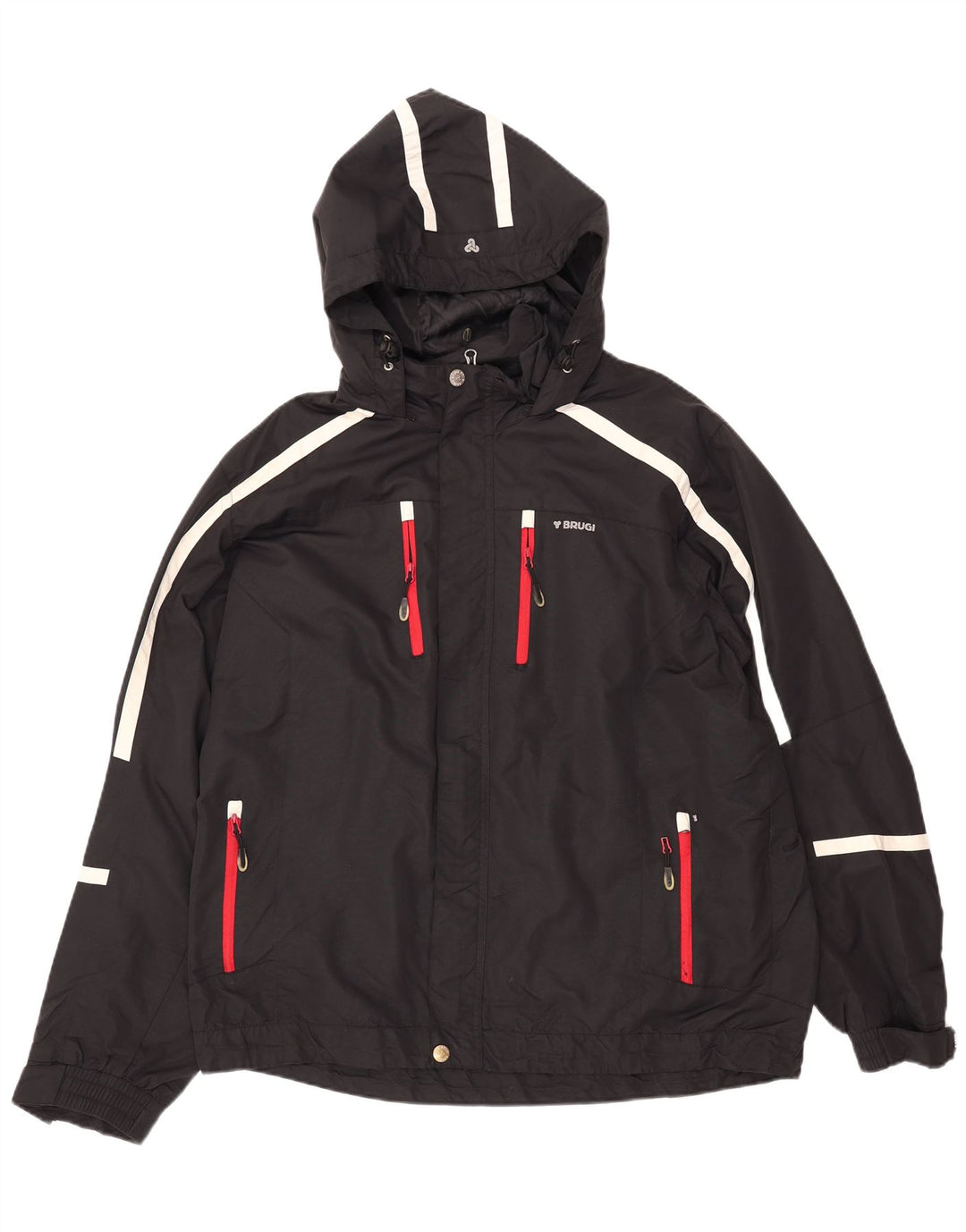 BRUGI Mens Hooded Rain Jacket UK 42 XL Black Striped
