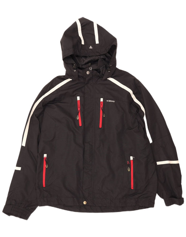 BRUGI Mens Hooded Rain Jacket UK 42 XL Black Striped