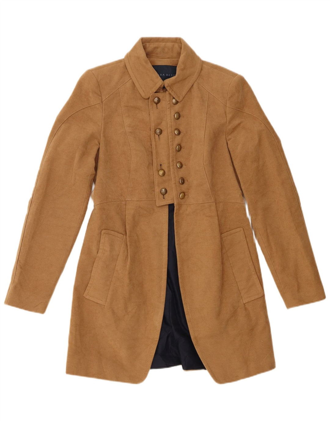 Zara Womens Double Breasted Coat UK 12 Medium Beige Cotton