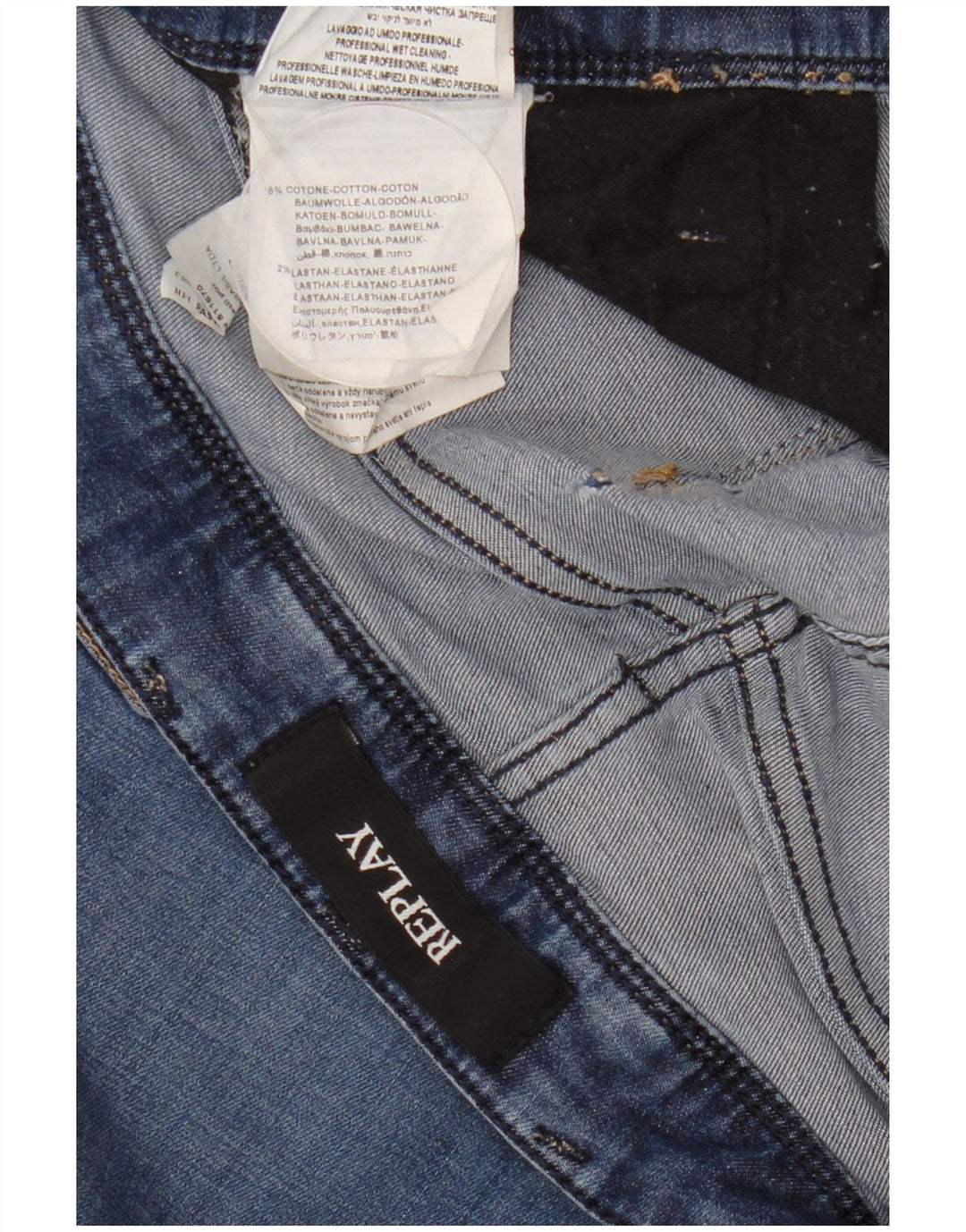 Replay Mens Slim Jeans W36 L32 Blue Cotton