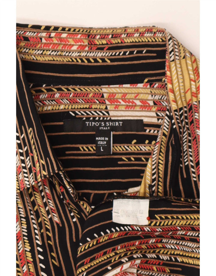 Tipo' S Mens Abstract Pattern Short Sleeve Shirt Large Black Viscose