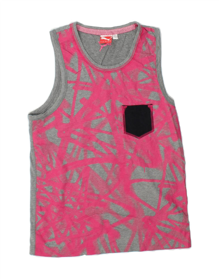 PUMA Womens Vest Top UK 12 Medium Grey Colourblock Cotton Vintage Puma and Second-Hand Puma from Messina Hembry 
