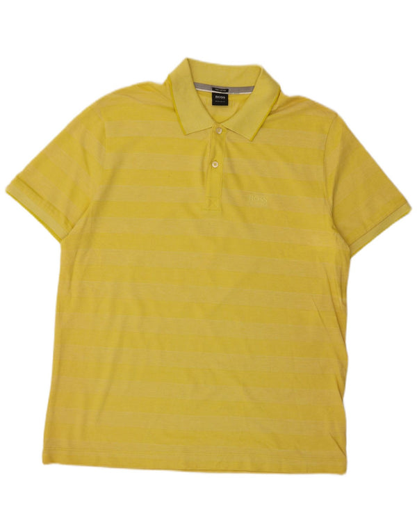 Hugo Boss Mens Regular Fit Polo Shirt XL Yellow Striped Cotton