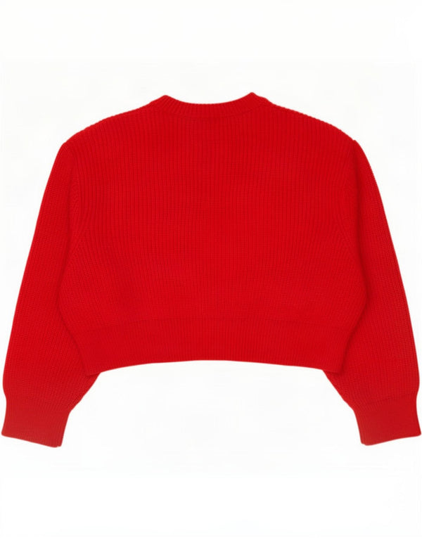 Zara Womens Crop Oversized Boat Neck Jumper Sweater UK 14 Medium Red