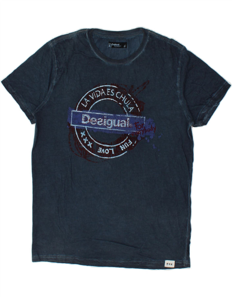 DESIGUAL Mens Graphic T-Shirt Top Large Navy Blue Cotton Vintage Desigual and Second-Hand Desigual from Messina Hembry 