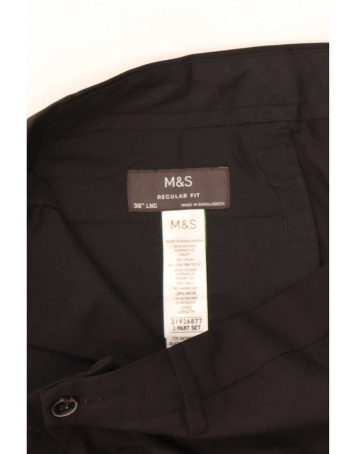 Marks & Spencer Mens Regular Fit Chino Trousers W36 L33 Black Polyester