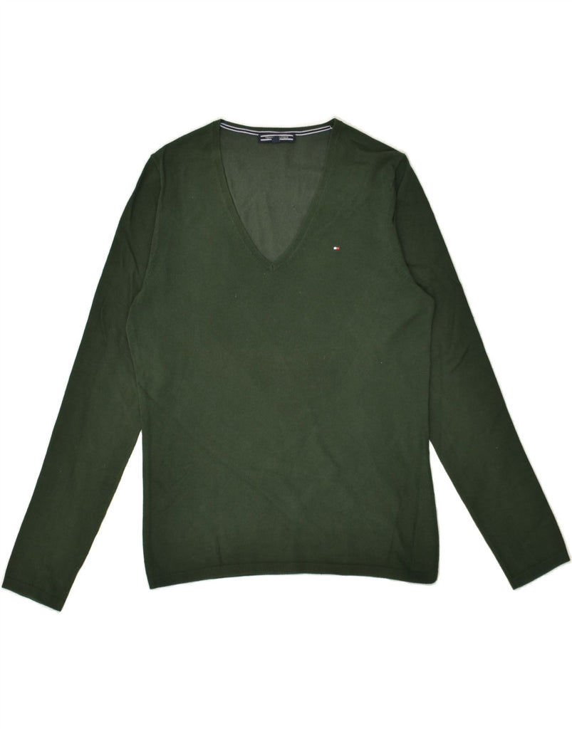 TOMMY HILFIGER Womens V-Neck Jumper Sweater UK 10 Small Green Cotton | Vintage Tommy Hilfiger | Thrift | Second-Hand Tommy Hilfiger | Used Clothing | Messina Hembry 