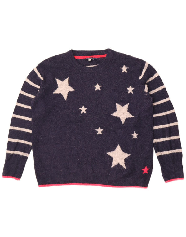 Joules Womens Crew Neck Jumper Sweater UK 14 Large Navy Blue Striped