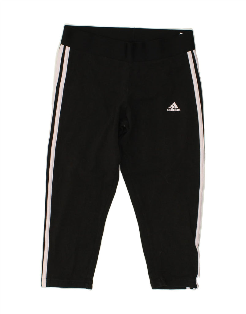 ADIDAS Womens Capri Tracksuit Trousers UK 12/14 Medium Black Cotton | Vintage Adidas | Thrift | Second-Hand Adidas | Used Clothing | Messina Hembry 