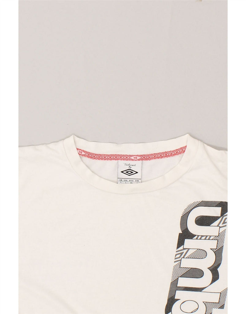 UMBRO Mens Graphic T-Shirt Top Large White Cotton Vintage Umbro and Second-Hand Umbro from Messina Hembry 