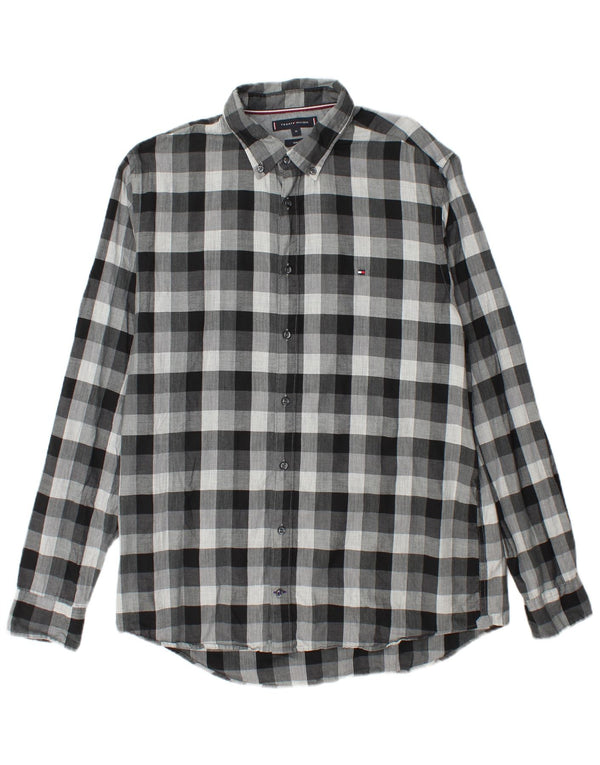 Tommy Hilfiger Mens Slim Fit Flannel Shirt XL Grey Check Cotton