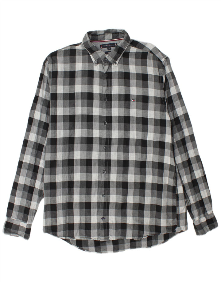 Tommy Hilfiger Mens Slim Fit Flannel Shirt XL Grey Check Cotton