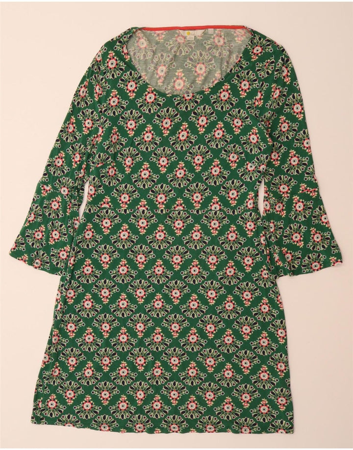BODEN Womens 3/4 Sleeve A-Line Dress UK 14 Large  Green Floral Viscose