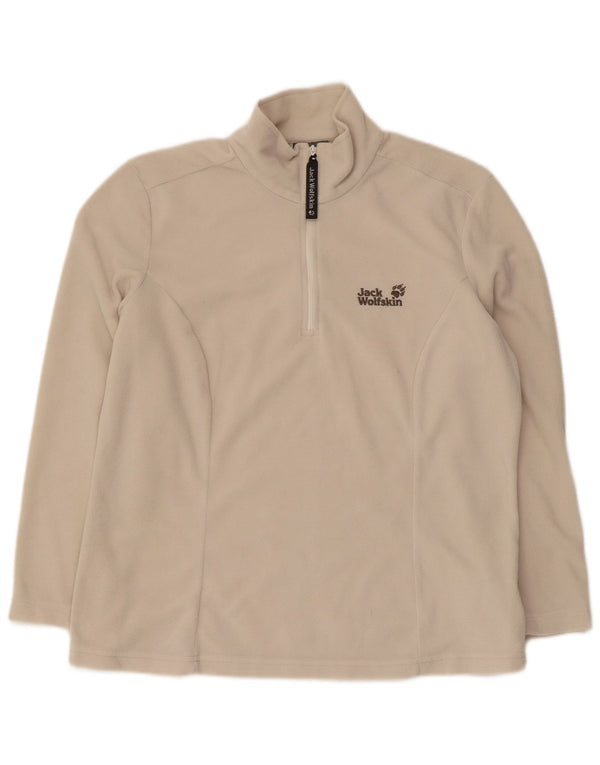 JACK WOLFSKIN Womens Zip Neck Fleece Jumper UK 16 Large Beige Polyester