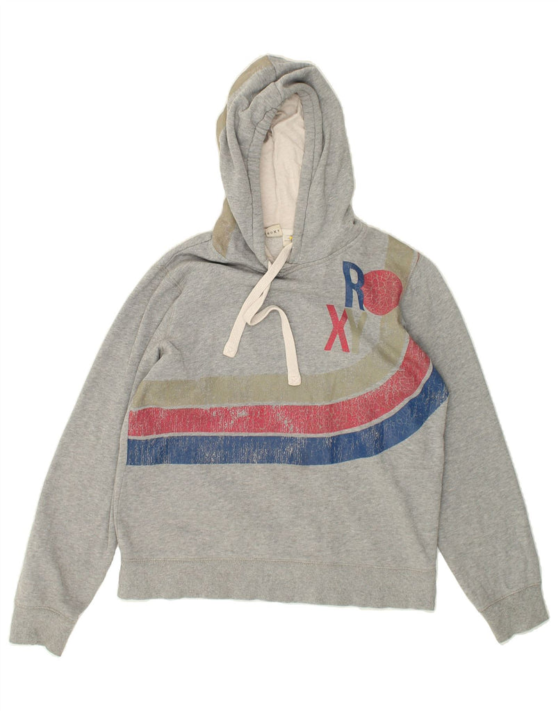 ROXY Womens Graphic Hoodie Jumper UK 12 Medium Grey Cotton | Vintage Roxy | Thrift | Second-Hand Roxy | Used Clothing | Messina Hembry 