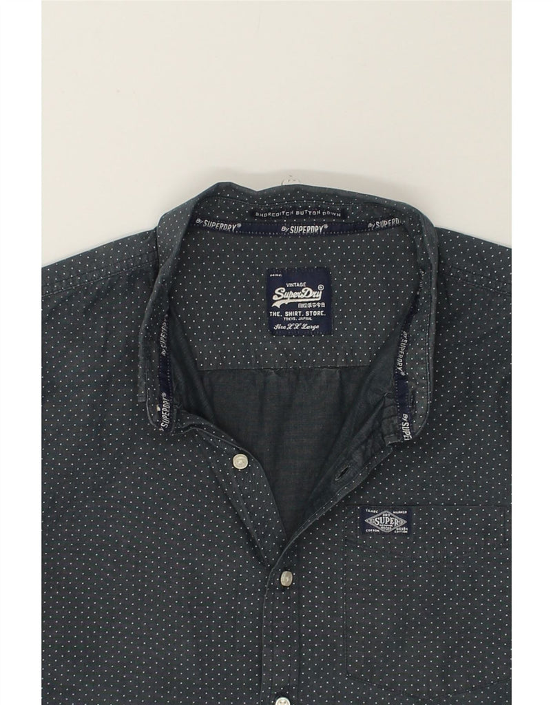 SUPERDRY Mens Slim Shirt 2XL Navy Blue Polka Dot Cotton | Vintage Superdry | Thrift | Second-Hand Superdry | Used Clothing | Messina Hembry 