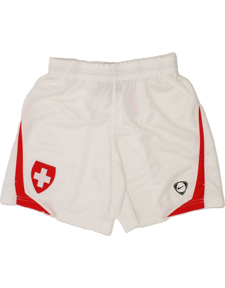 NIKE Boys Switzerland Graphic Sport Shorts 10-11 Years Medium White Vintage Nike and Second-Hand Nike from Messina Hembry 
