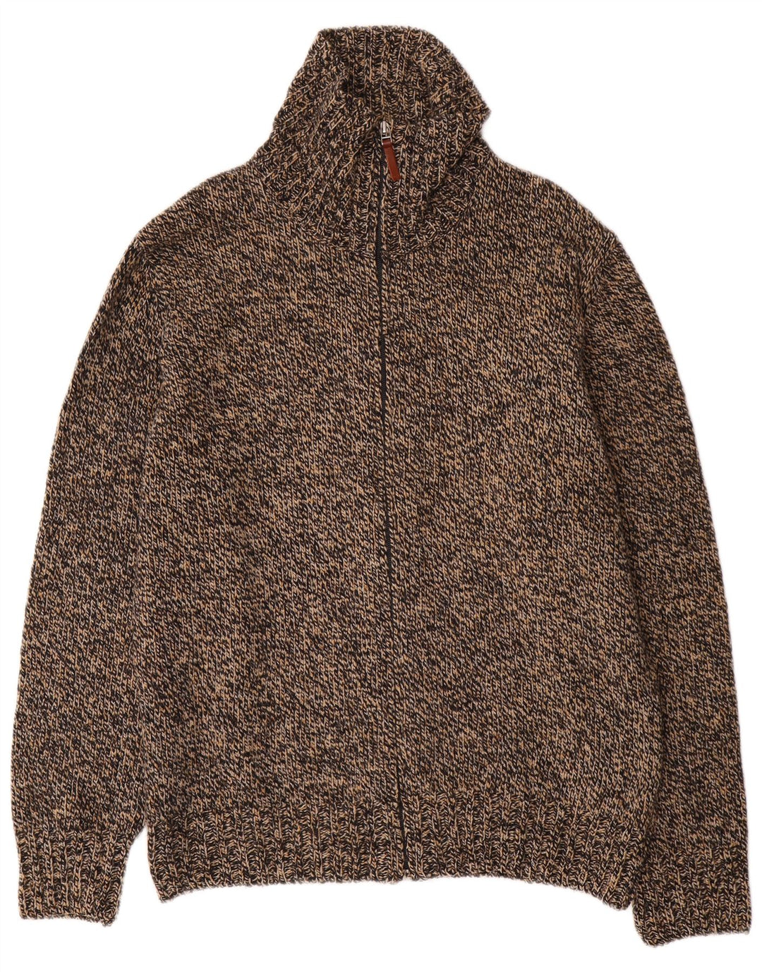 Massimo Dutti Mens Cardigan Sweater Large Brown Flecked Wool